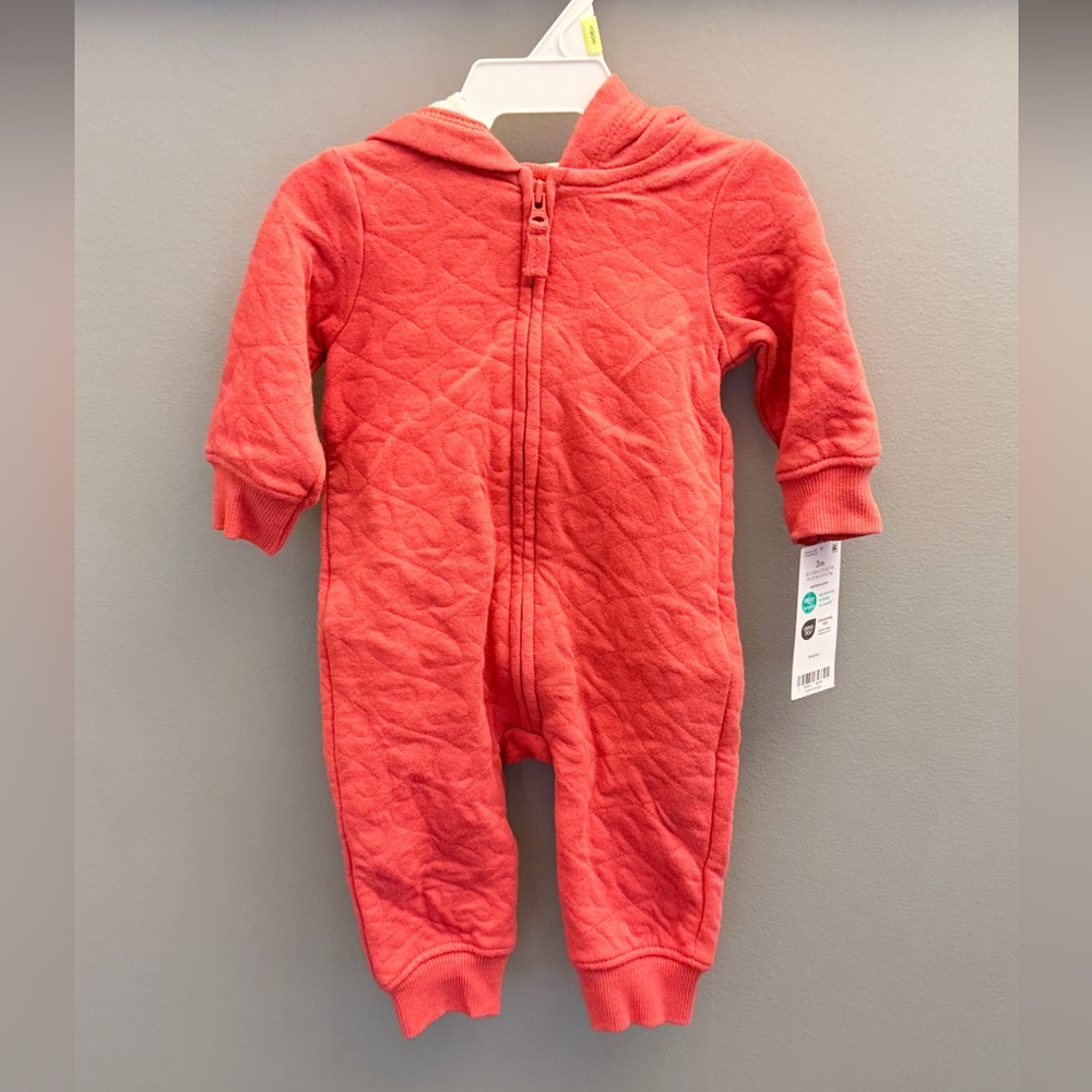 Carters Quilted Footie Pajamas Coral Baby Sleeper Zip One Piece NEW